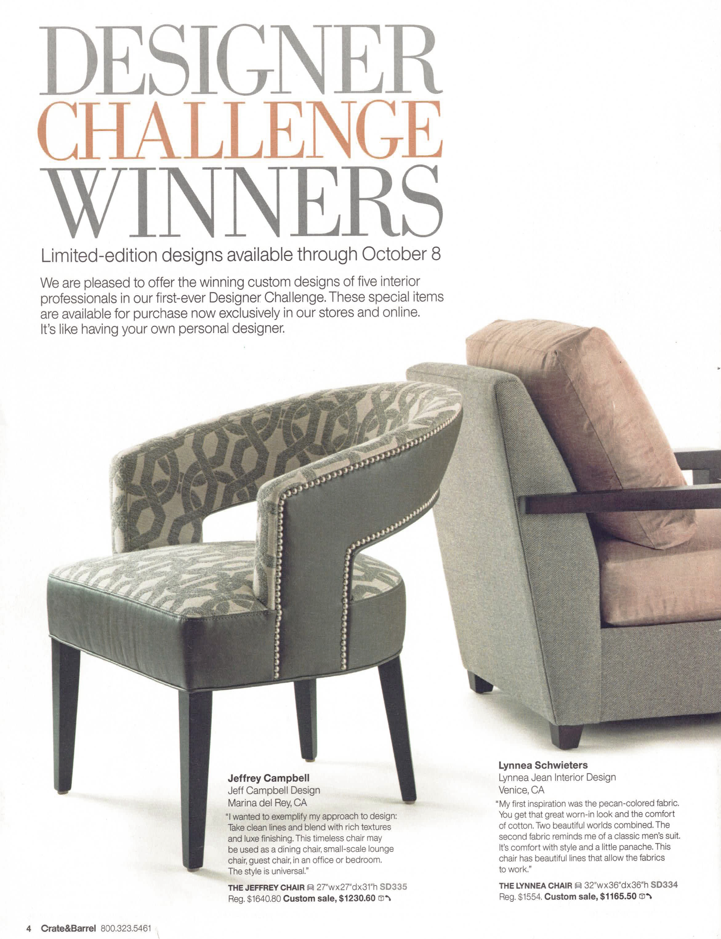 Crate and Barrel Designer Challenge feature showing The Jeffrey Chair