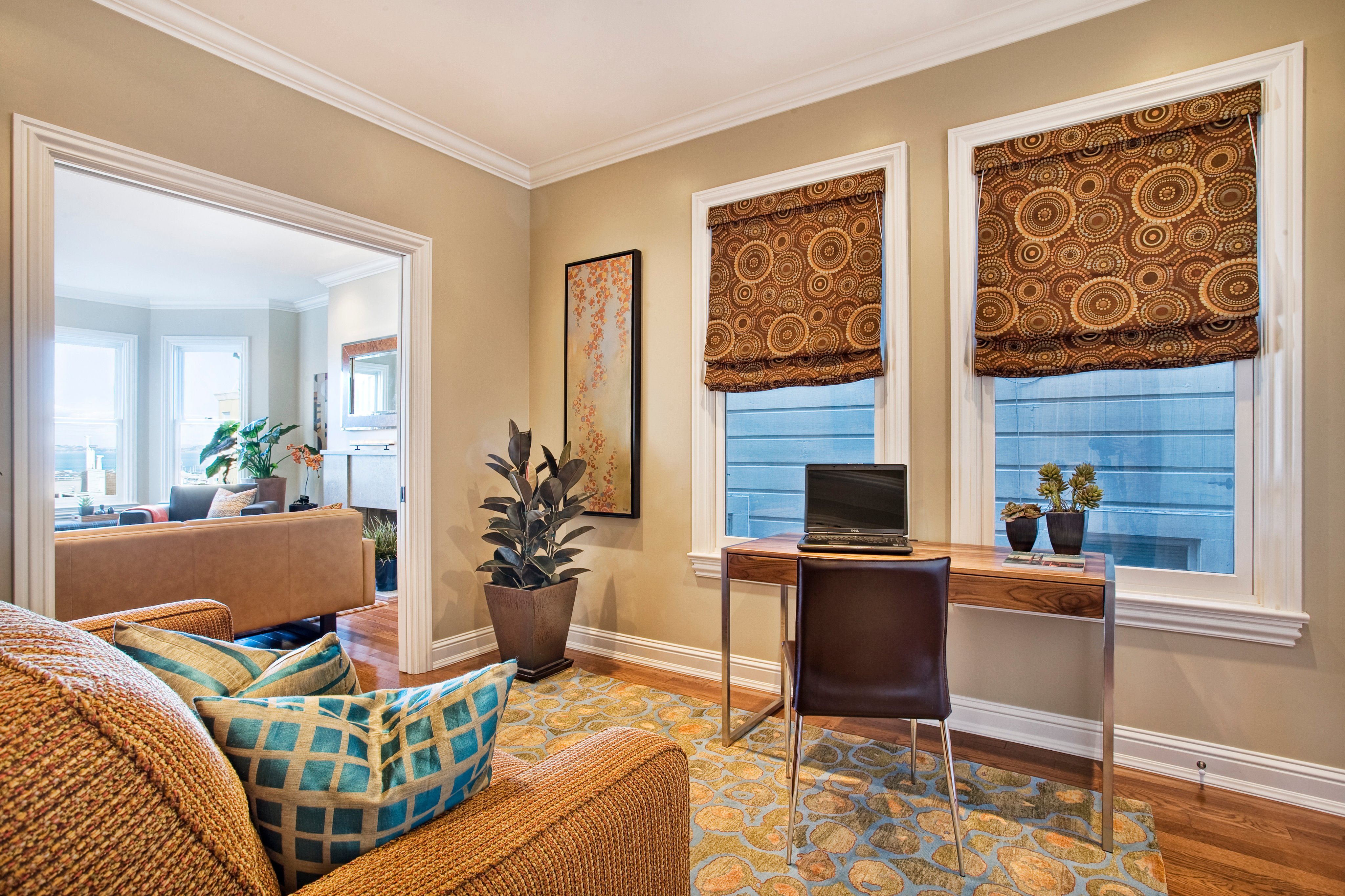 Green Street C Residence sitting room with a desk by the windows