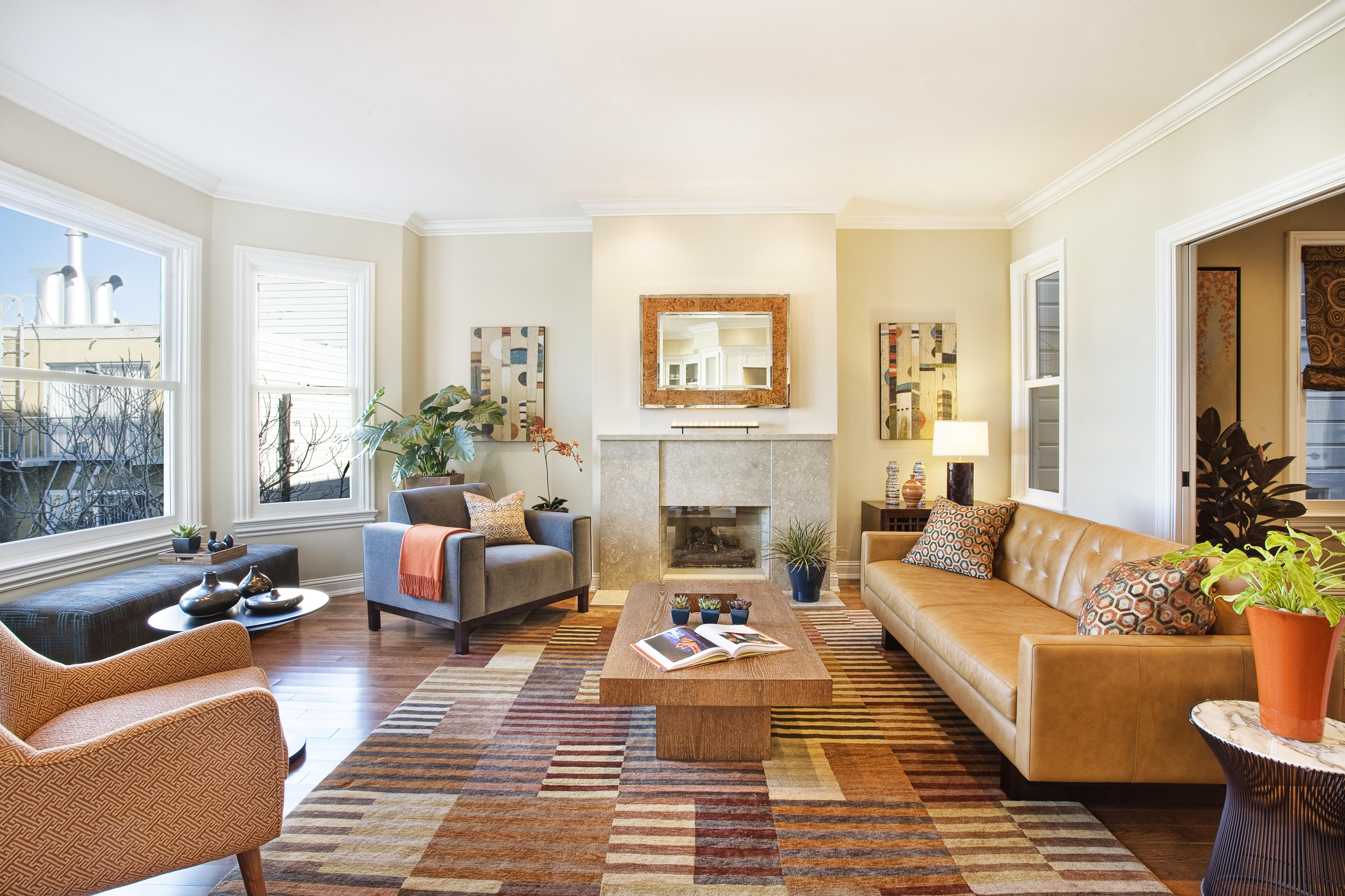 Green Street C Residence living room with a fireplace