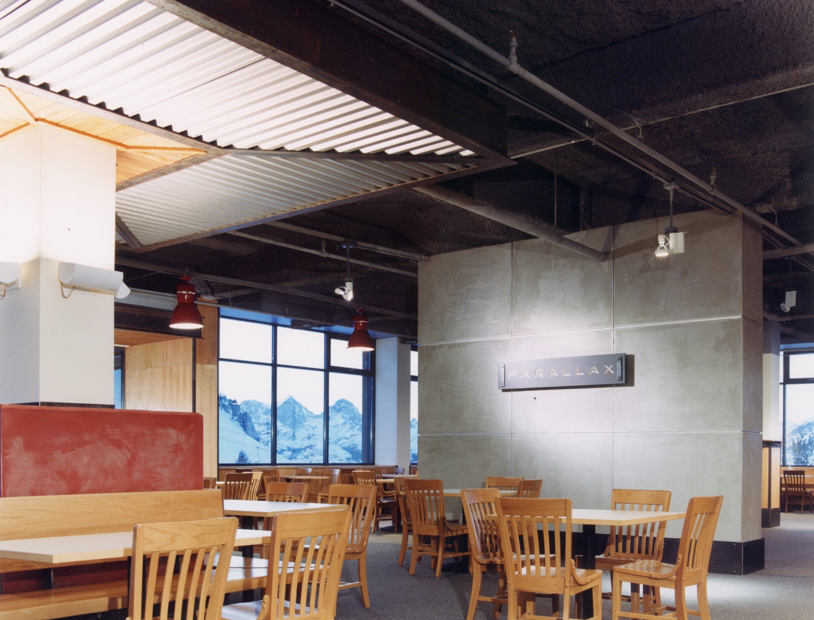 Parallax restaurant dining room with mountain views