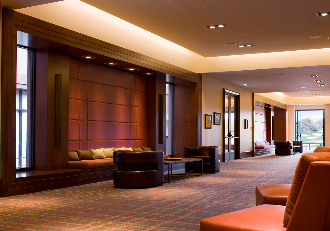 Westin Kierland prefunction lounge with tailored leather seating and golf course views