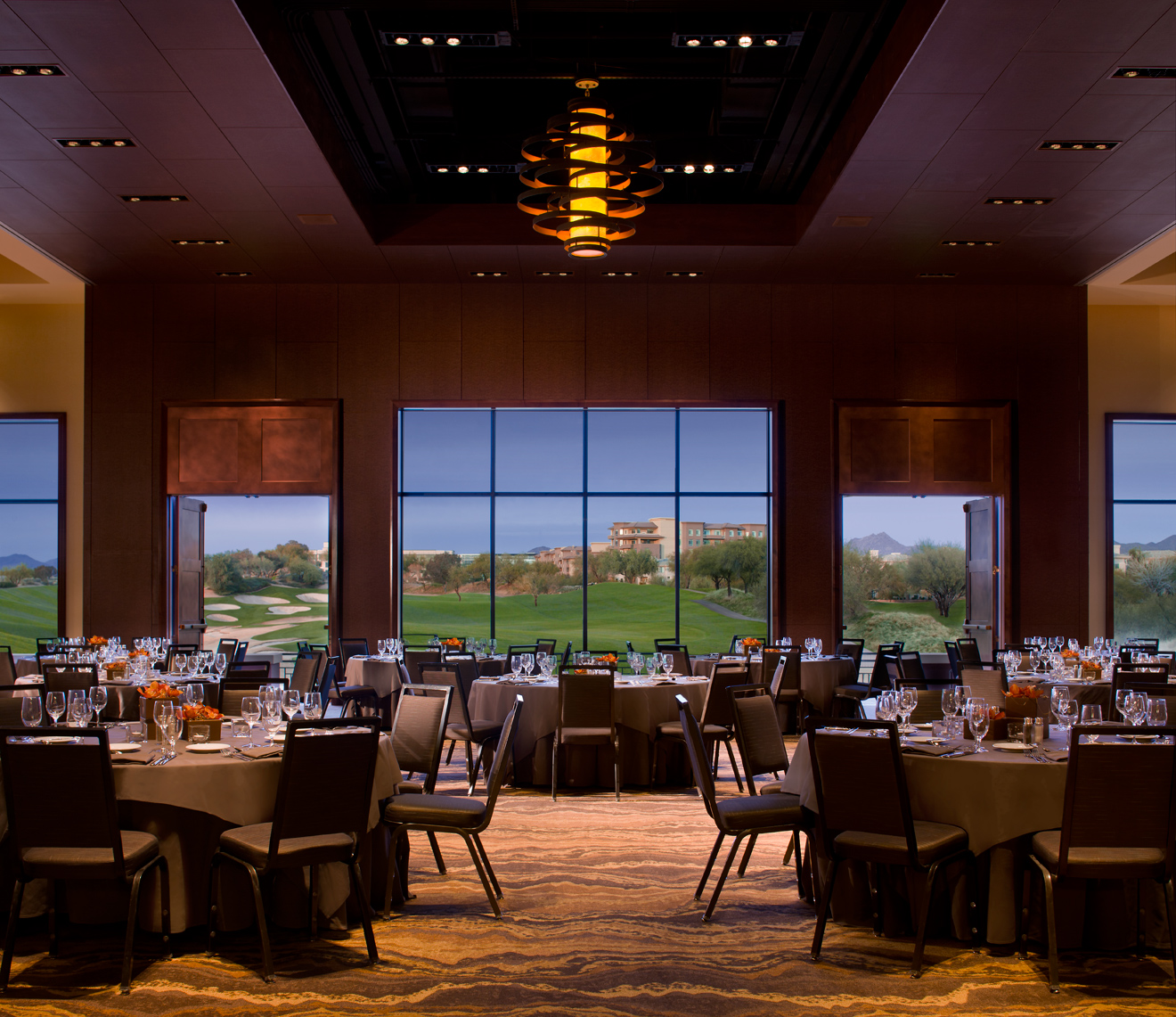 Westin Kierland banquet room set for an event with views of the resort grounds