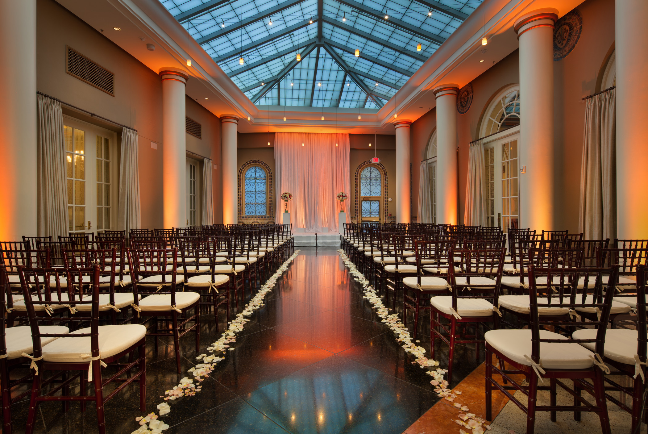The Westin St Claire atrium arranged for a wedding ceremony