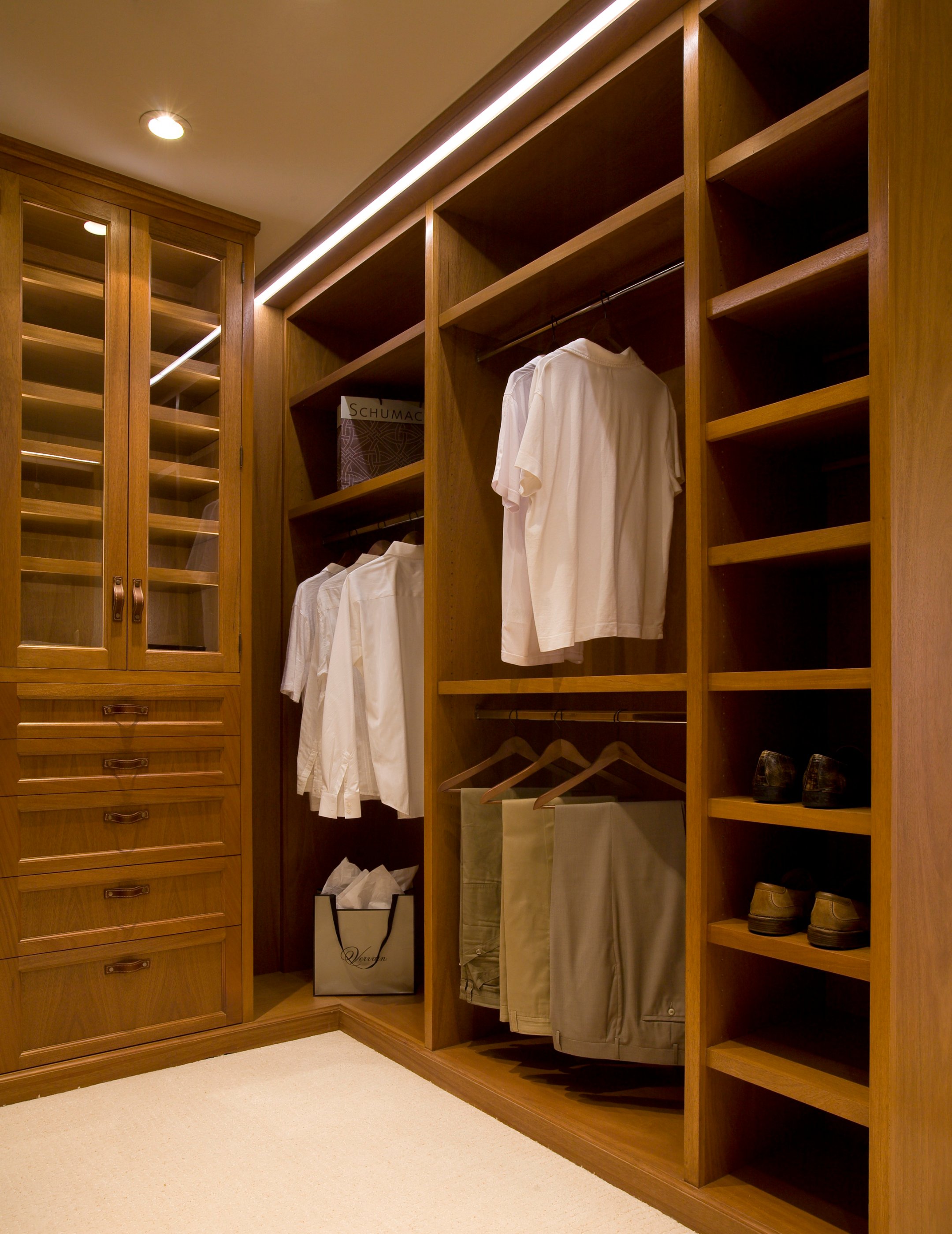 Garwood Residence walk-in closet with custom wood shelving